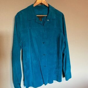 Suede leather Blue Teal Button-Up Shirt women’s size large